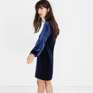 Madewell Blue Velvet Balloon Sleeve Dress